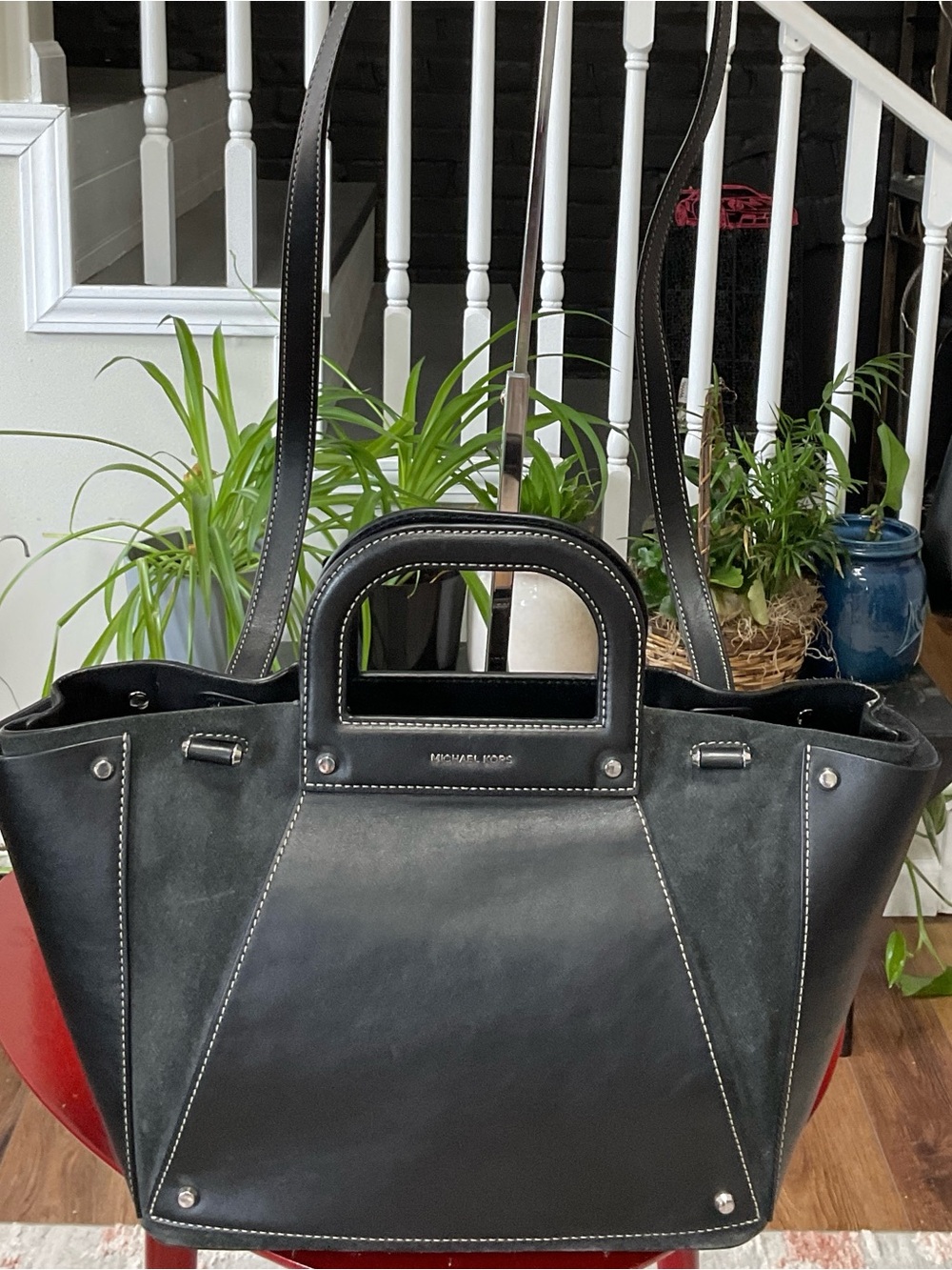Michael Kors Black Leather Suede Tote Shoulder Bag